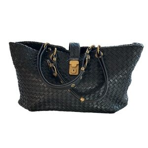 Black Beautiful Bottega Veneta Intreciato Capri Tote Bag Gold Hardware Dust Bag!